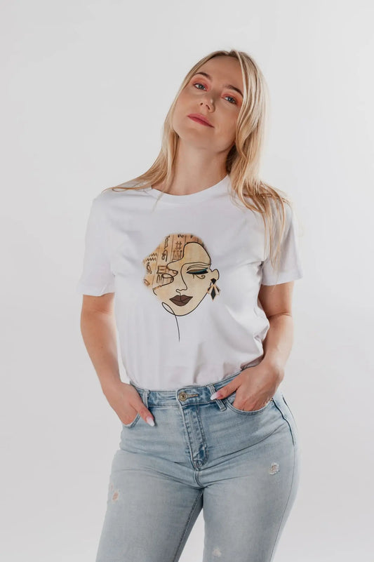camiseta mujer con estampados de la esencia Egipto. Tejido algodón 100% ecológico